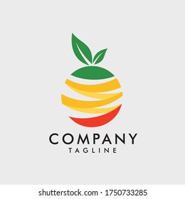 simple fruit design logo with a few slices on the skin of the fruit colored with three fresh colors