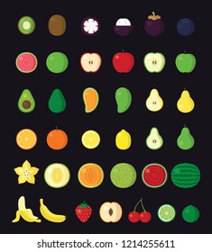Simple fruit icon set in flat style