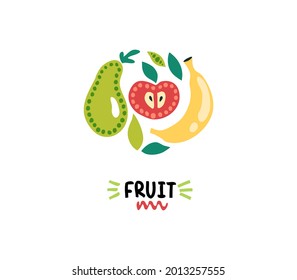 Simple Fruit icons of food in the form. Circle. Different fresh food. Set. Vector illustration