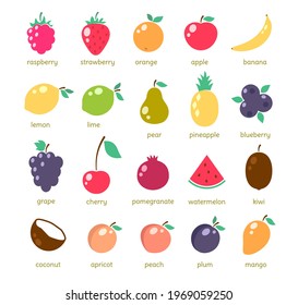 Simple fruit icons, set of vector illiustrations