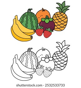 Simple Fruit line icon, doodle fresh fruits vector illustration