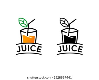 Logotipo simple del zumo de naranja de la fruta con la hoja