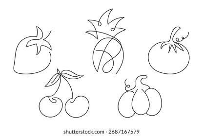 Boceto de fruta simple, contorno de fruta mínimo, línea de frutas de arte.