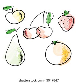 simple fruits cherry summer fruit nature harvest earth orange leaf healthy scenery foods mature painting image fruits illustration nourishment summertime vector apple treat ready serving design pear y