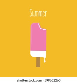 simple fruits Strawberry gum flavor Coated Ice vanilla Block vector illustration. one single tasty modern nice melting popsicle & text summer in the holiday on flat design style & yellow background