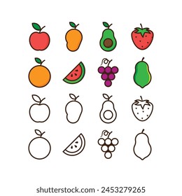 Simple Fruits Vector color and Line Icons