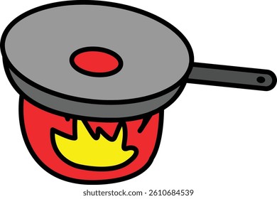 Simple Frying Pan on Open Flame Cooking Icon without Lid