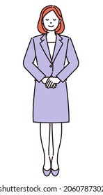 A simple full body illustration of a businesswoman standing politely with his hands folded.It is vector data that is easy to edit.