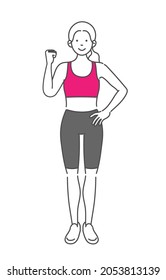 Simple full body illustration of a female sports trainer in a gutsy pose.It is a vector data which is easy to edit.