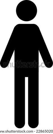 Simple full-body black vector drawing icon of a human person silhouette. Typical symbol of a male worker or office work gathering.