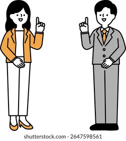 Simple full-body illustration of a businessperson explaining with a smile