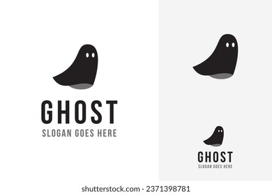 Einfache Fun Cute Creepy Black Spirit Ghost Charakter Mascot Suche Silhouette Logo Design-Design-Vorlage