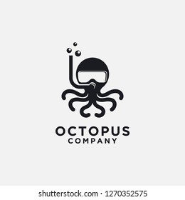 Simple fun Octopus diver logo icon vector template on white background