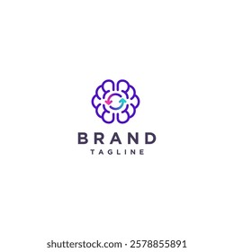 Simple Fun Resetting Brain Lines Logo Design. Brain Symbol With Reset Icon In The Middle Logo Design.