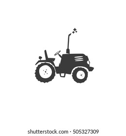 Simple fun tractor icon. Monochrome tractor on white isolated background