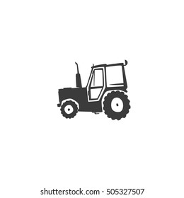 Simple fun tractor icon. Monochrome tractor on white isolated background