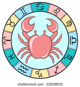 Simple and funcolored Cancer zodiac sign in the frame. Vector Illustration