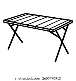 A simple and functional line art icon of a camping table. Ideal for outdoor lifestyle materials, gear guides, or seasonal promotion content.