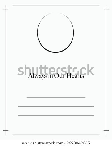 Simple Funeral Card with Photo Frame and Leaves on White Background