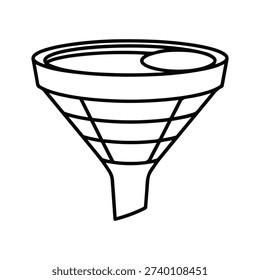 A simple funnel icon representing marketing sales lead generation data filtering and processing stages for business analytics