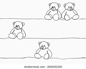 simple funny bear doll childish hand drawn  with continuous lines art seamless pattern for special moment like children's day, valentines' day, wallpaper, pattern, banner, label, texture vector design