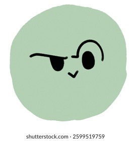 simple funny brave smiley emotion doodle in pastel green round vector