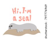 simple funny cartoon vector illustration the seal lies on a rock 