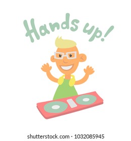 simple funny cartoon vector illustration dj, hands up