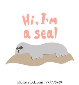 simple funny cartoon vector illustration the seal lies on a rock 