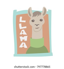 simple funny cartoon vector illustration llama guanaco portrait