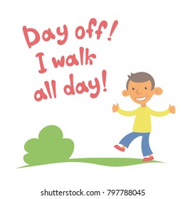 simple funny cartoon vector illustration the guy walks in the park, he has a day off