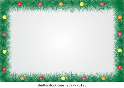 simple and funny christmas background and frame with fir branches and balls