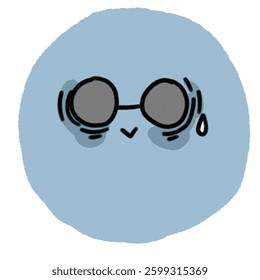 simple funny frightened emotion in glasses doodle in light pastel blue round vector