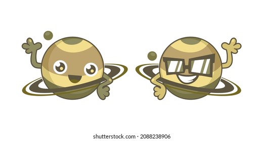 Simple Gracioso Aislado Feliz Sonriente Saturno con personajes de dibujos animados