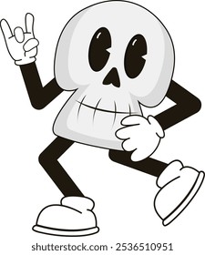 simple funny vintage skull halloween mascot illustration with funny pose and expression