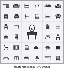 Simple furniture icons set. Universal furniture icons to use for web and mobile UI, set of basic UI furniture elements 