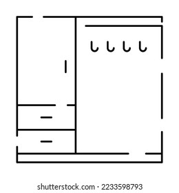 Mobiliario simple Vector Línea Iconos. Interior de diseño casero. Vector guardarropa 