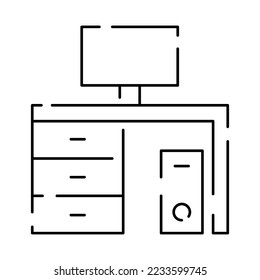 Simple furniture Vector Line Icons. Home design interior. Vector study and computer desk 