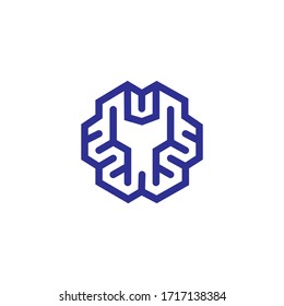 plantilla de logo de cerebro simple futurista y geométrico