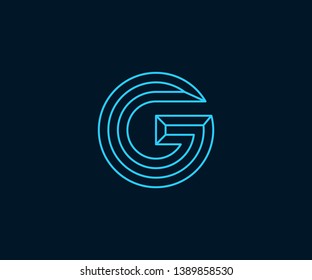 Simple G Minimalist Initial / Letter G modern logo design with blue neon color