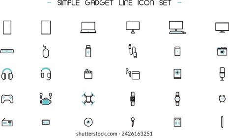 Simple gadget line icon set (blue)