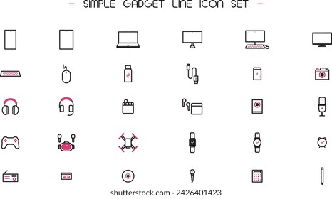 Simple gadget line icon set (red)