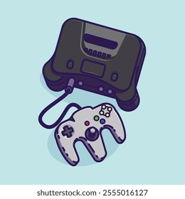 Simple game console and controller Nin tendo 64 cartoon vector illustration Collection of game console concept icon isolated