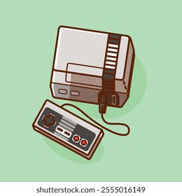 Simple game console and controller Nin tendo Nes Classic cartoon vector illustration Collection of game console concept icon isolated