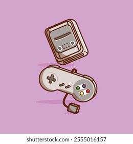 Simple game console and controller Nin tendo Super NES Classic cartoon vector illustration Collection of game console concept icon isolated