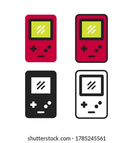 Simple game gadget icon collection in various styles. Set of handheld gaming. Sign of video game concept. Symbol of gaming isolated on white background. Flat vector graphic illustration.