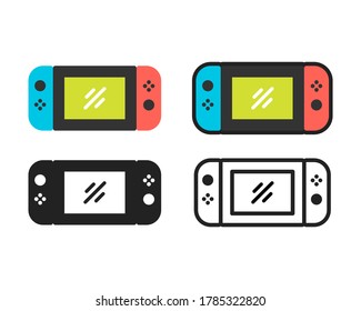 Simple game gadget icon collection in various styles. Set of handheld gaming. Sign of video game switch concept. Symbol of gaming isolated on white background. Flat vector graphic illustration. 03