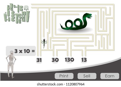 Simple game. Learn the multiplication table. Print and play. Education. Arithmetic. Time test. Modern colors. Print and sell. Robots in the labyrinth. Help find the way home.
