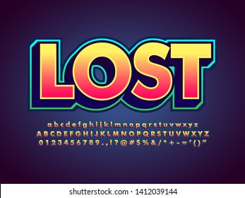 simple game logo with extrude effect, gradient yellow and orange font with thin outline, minimalist alphabet design with dark background