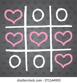 Simple Game "O-X" Game.Hand Drawn Tic-Tac-Toe Elements. Happy Valentine's day Symbol.Vector illustration